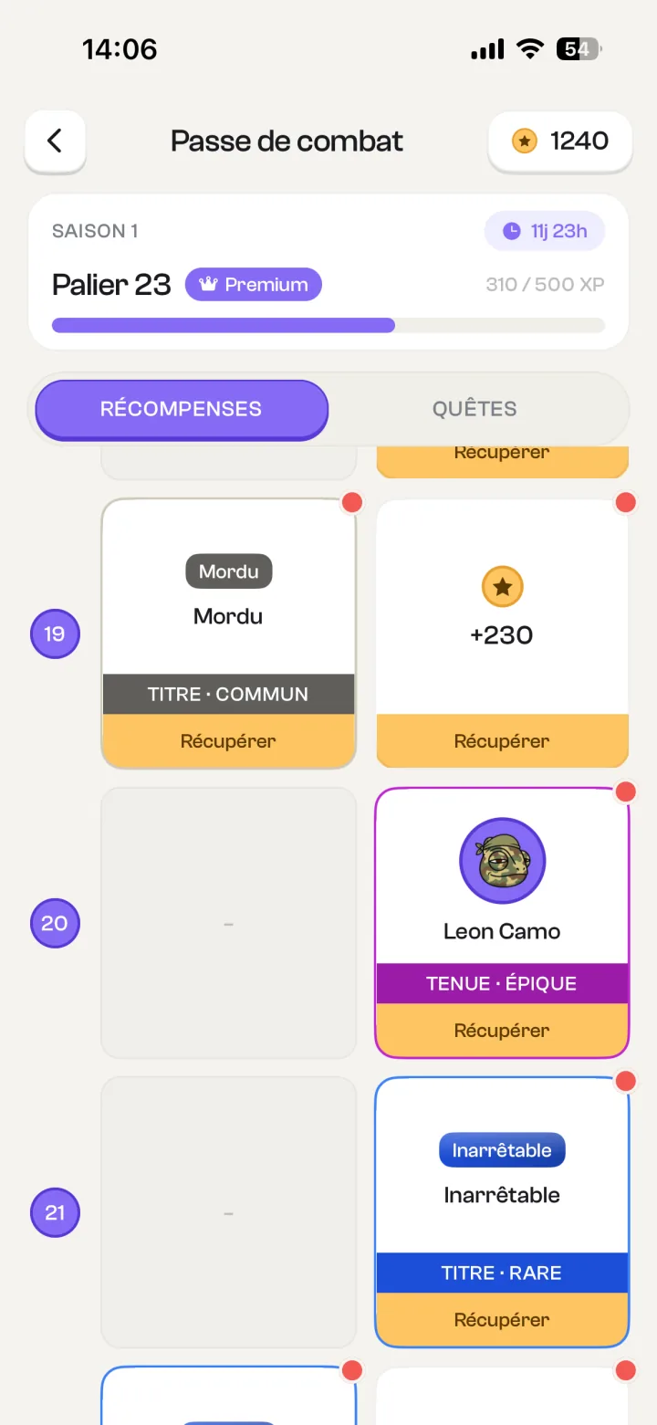 Le Passe de combat dans l'app Namedrop