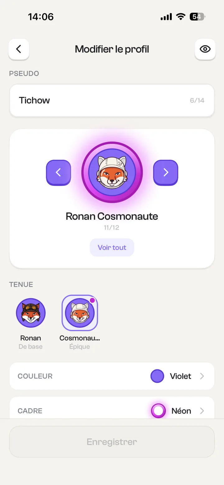 L'éditeur de profil et de cosmétiques de Namedrop